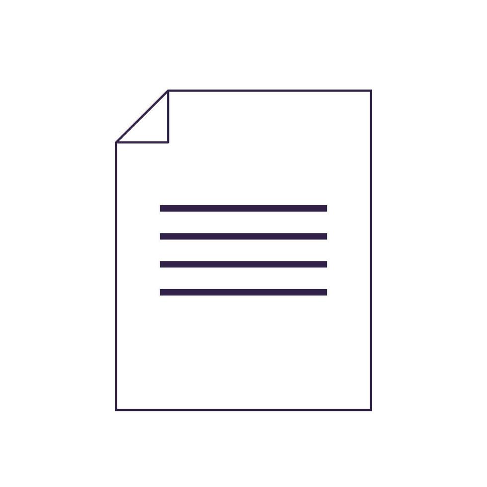 Minimal line icon of a document with text representing paper file or written content on white background vector