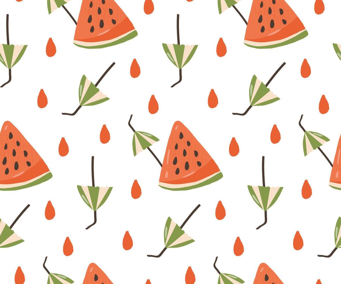 Seamless pattern with Watermelon slices and umbrellas for Cocktail Drinks. A Summer refreshing print for packaging, banners, prints, fabric and wrapping paper. vector
