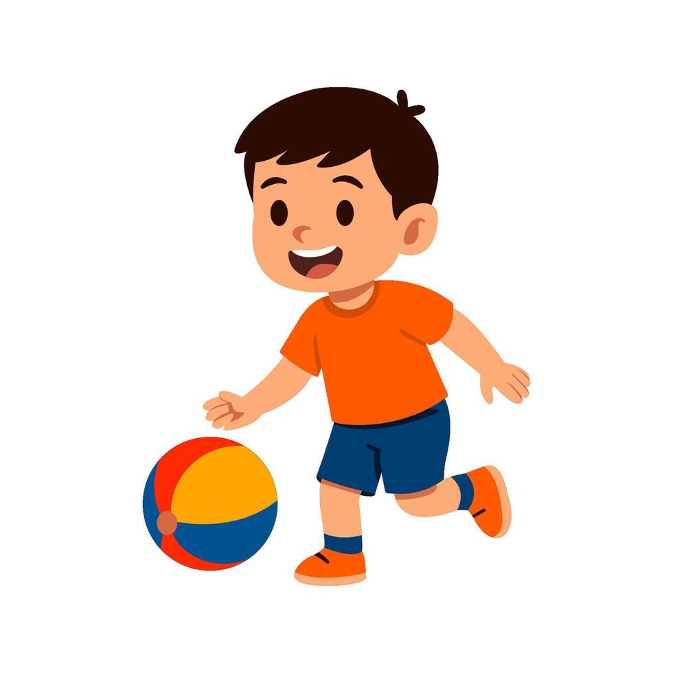 Happy Boy Playing Ball Flat Illustration for World Childrens Day vector