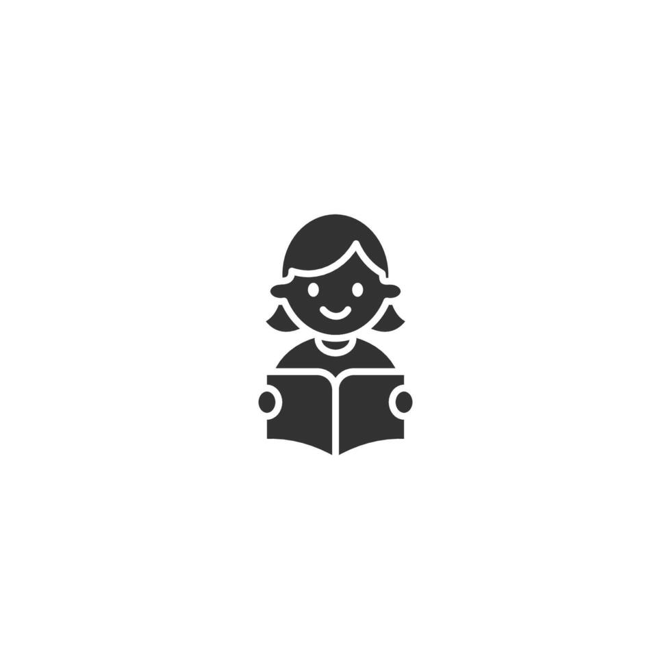 Silhouette minimalist Icon of Cute Girl Reading a Book Flat Design for Education and Kids Content vector