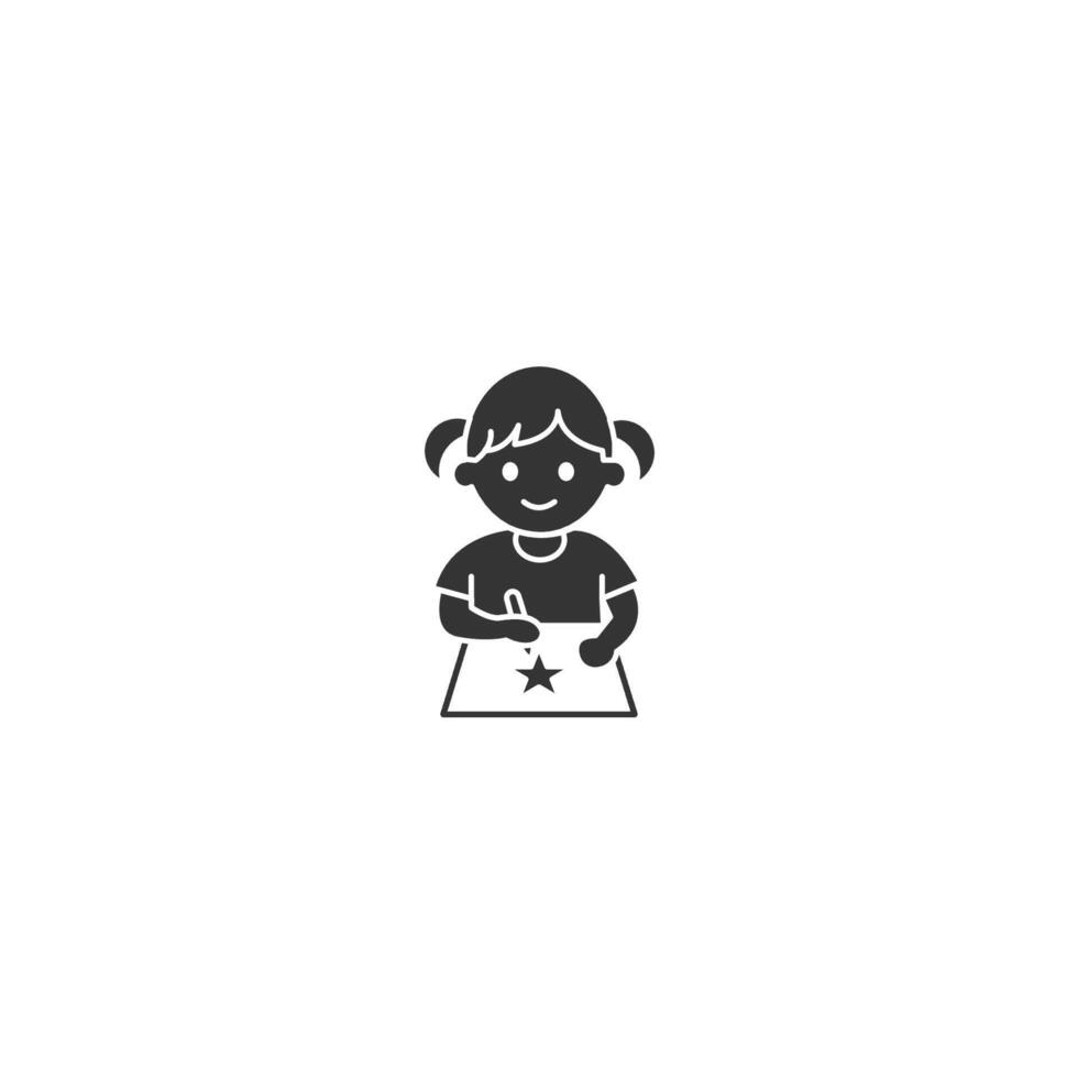 Silhouette Cute Girl Drawing with Crayon - Creative Kid Illustration vector