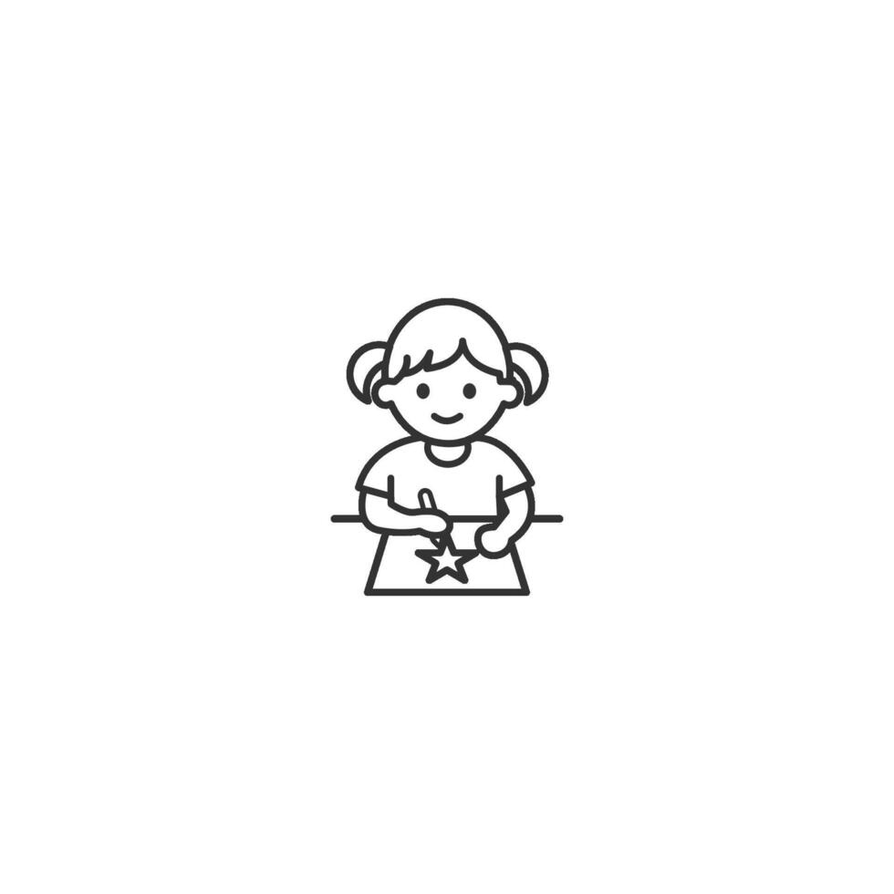 Outline Cute Girl Drawing with Crayon - Creative Kid Illustration vector