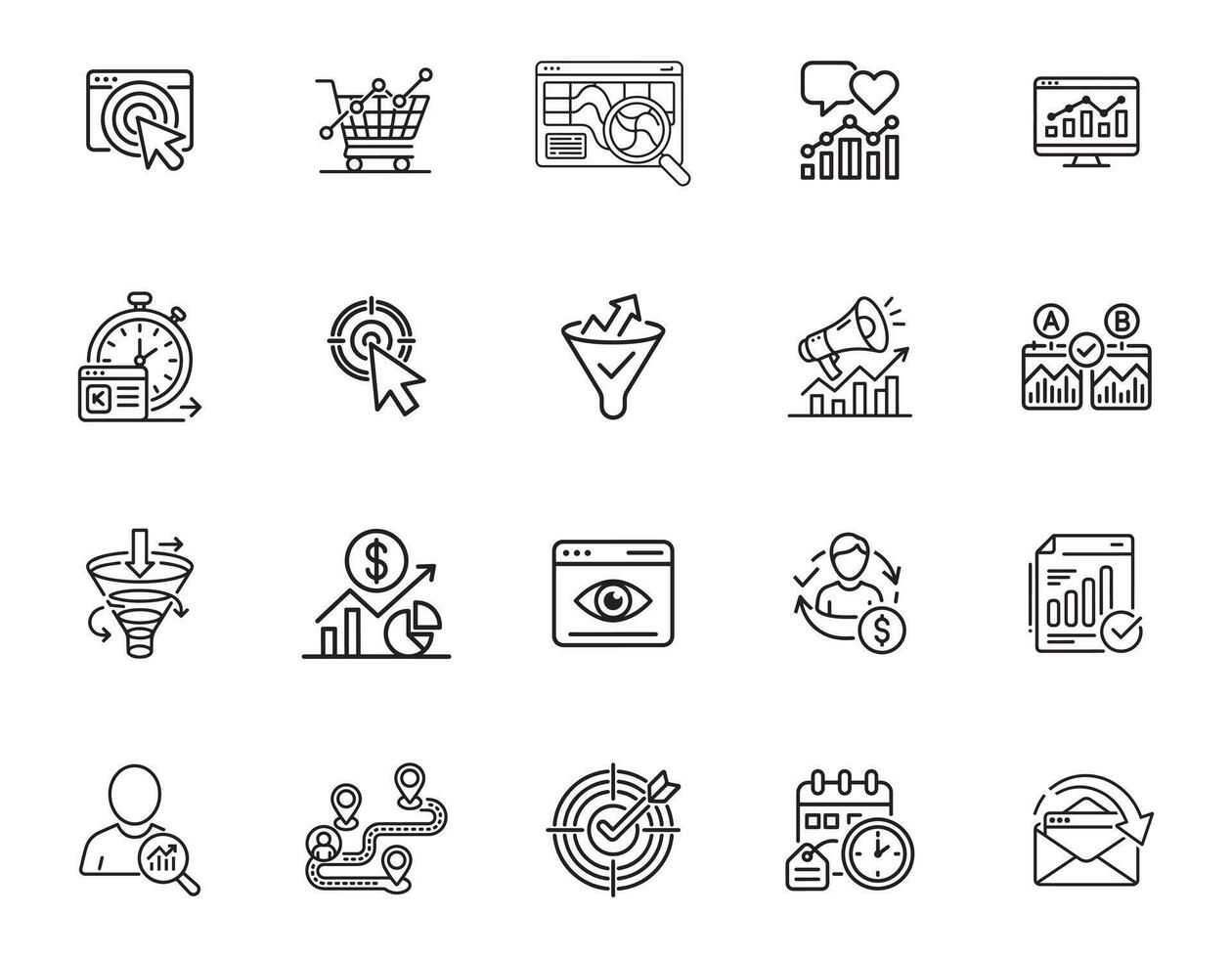 20 Analytics and Conversion Tracking Icons Bundle for Business Use vector