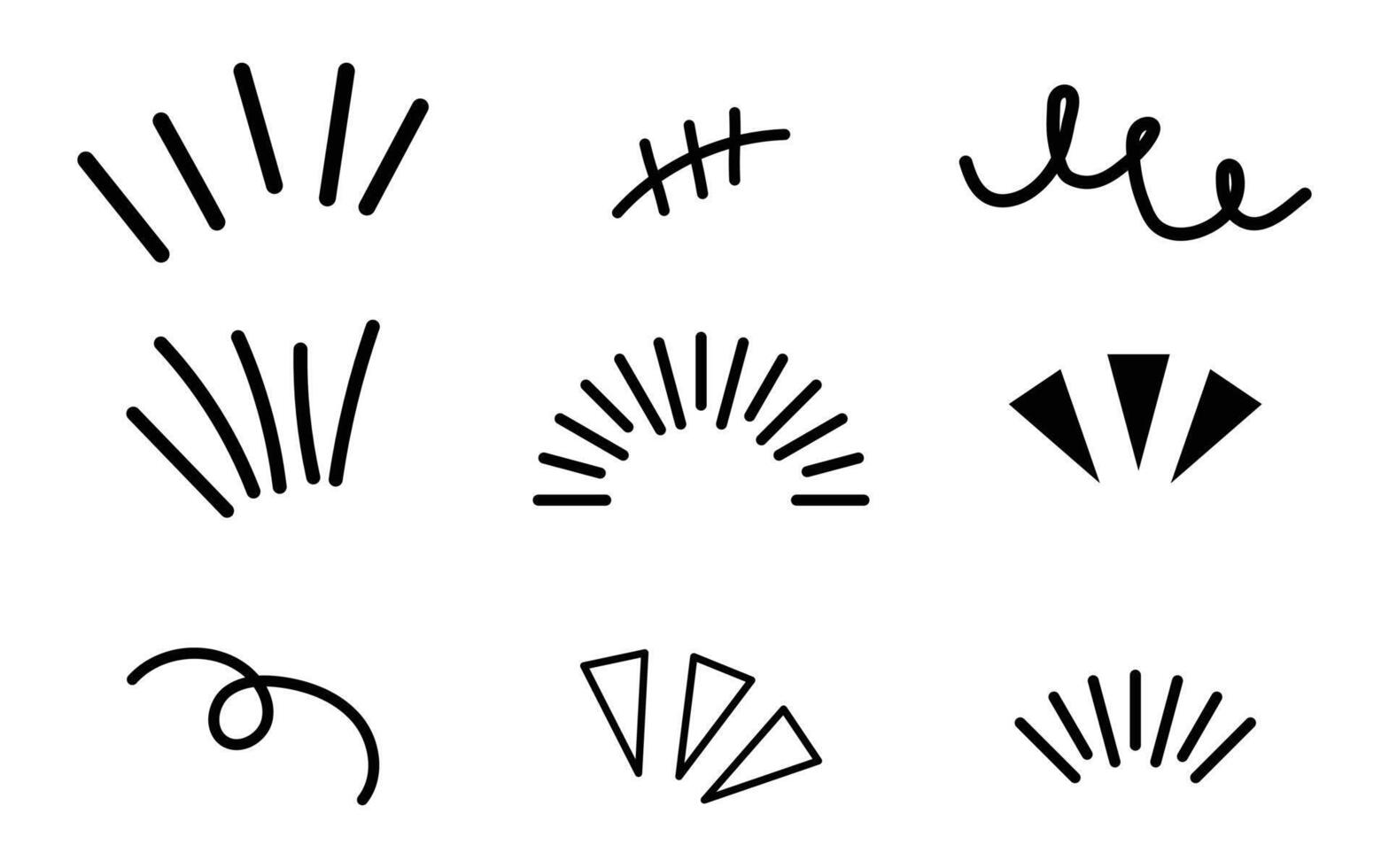 Set of black hand drawn anime manga doodle sign. Crayon drawn attention symbols, doodle expression signs. illustration. vector