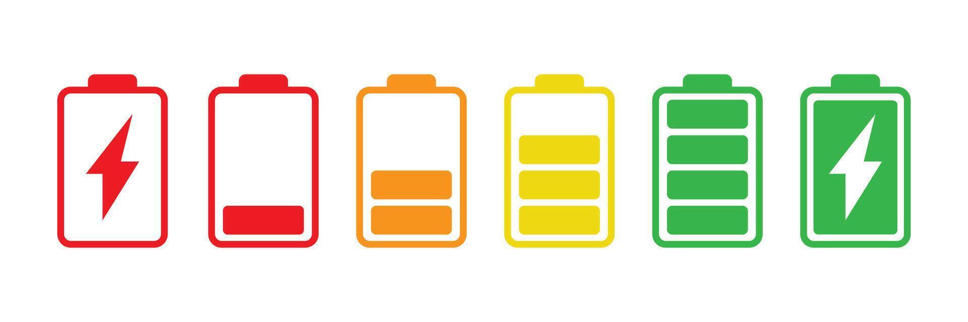 Battery icons set. Battery charge level indicators. Charging energy icons. hone Battery life icon. vector