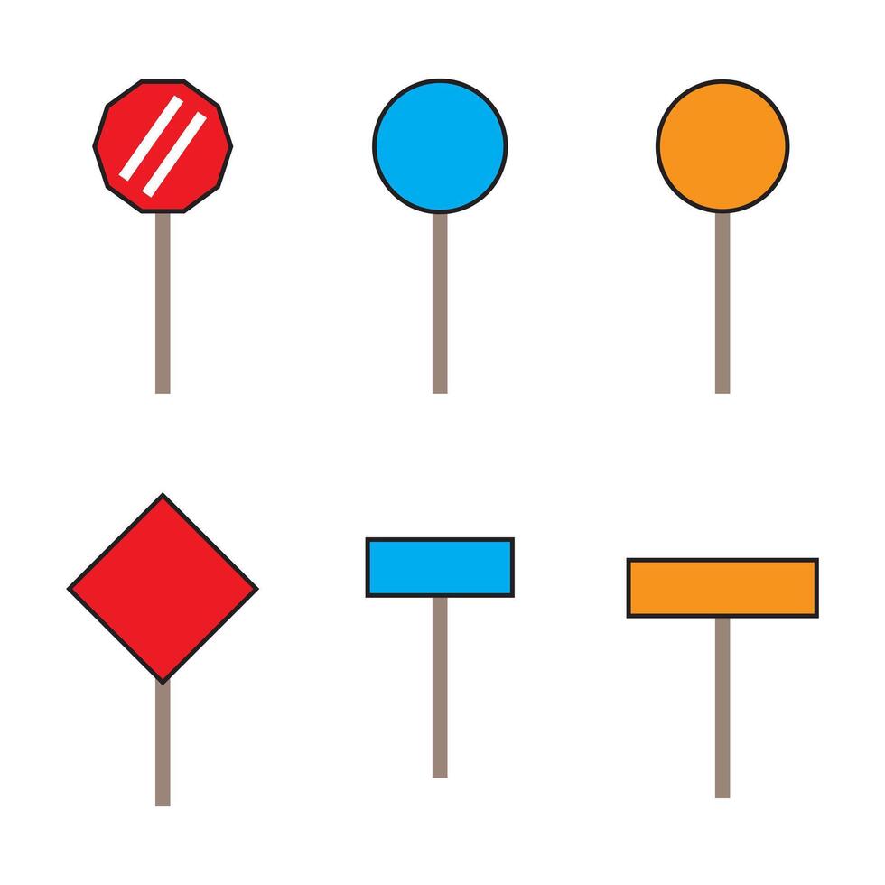 Set of blank road sign. Empty traffic signs isolated on transparent background. Highway attention road sign collection. illustration. vector