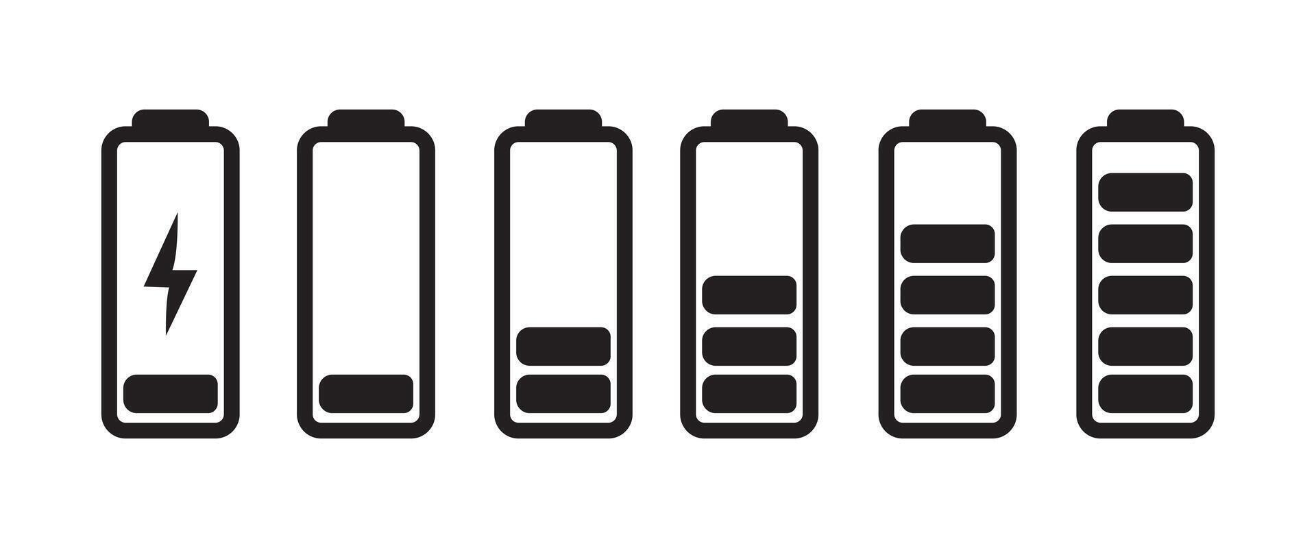 battery level indicators. battery charger icon. Battery icon, illustration of charging battery. Battery indicator symbols. vector