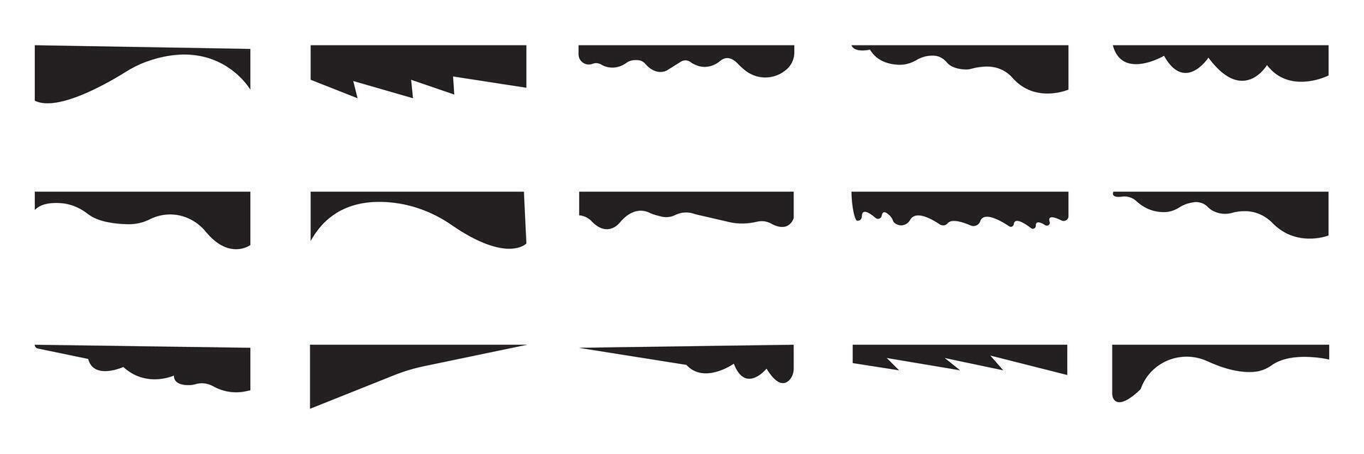 Modern Black Dividers Shapes for Website Pictogram Set. Set of abstract design separator header and border for website and app. Different borders for website, banner, app, poster, background vector
