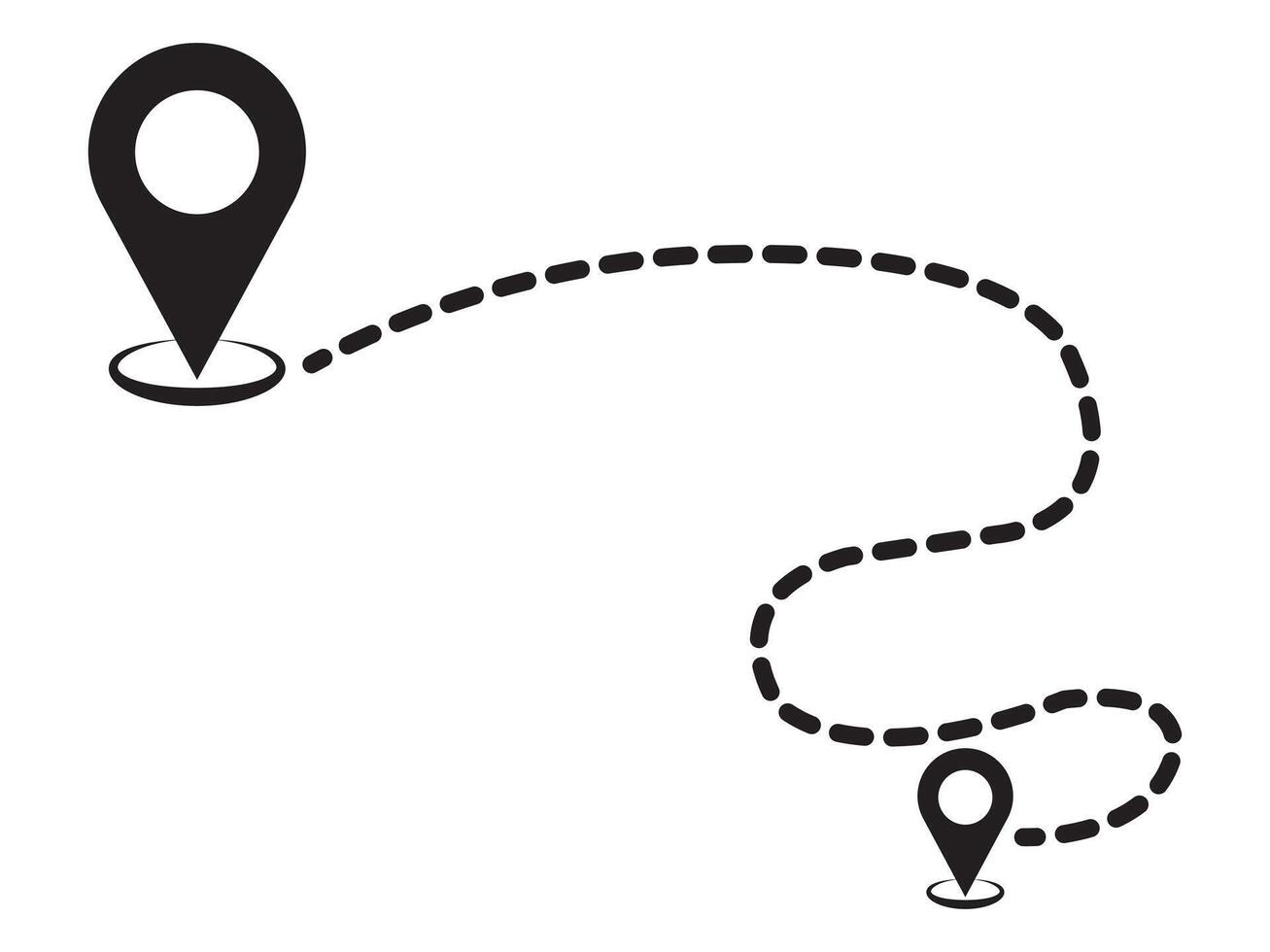 Route icon between two points with dotted path and location pin. Location pointer continuous one line drawing. GPS navigation line route mark. vector