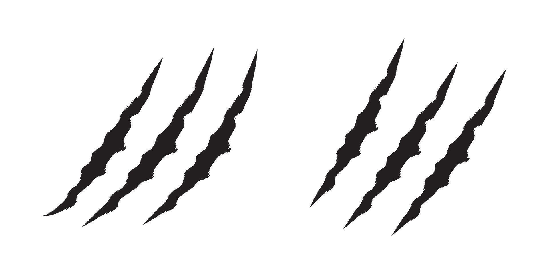 animal Claw scratches mark set. Intricate claw silhouettes,wild beast paw marks with sharp fissures texture, vector