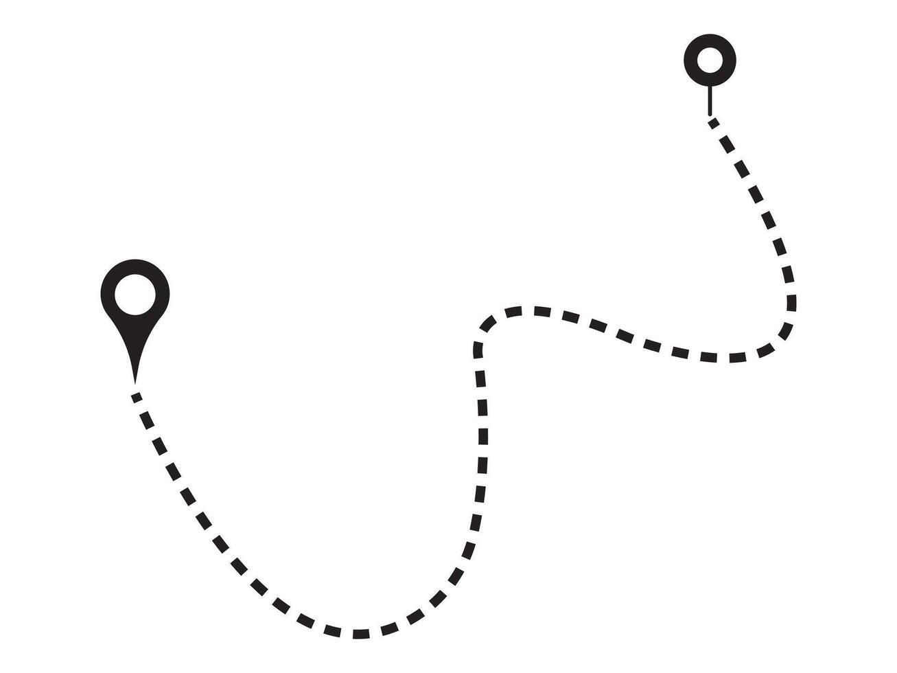 Route icon between two points with dotted path and location pin. GPS navigation line route mark.Location pointer continuous one line drawing. vector