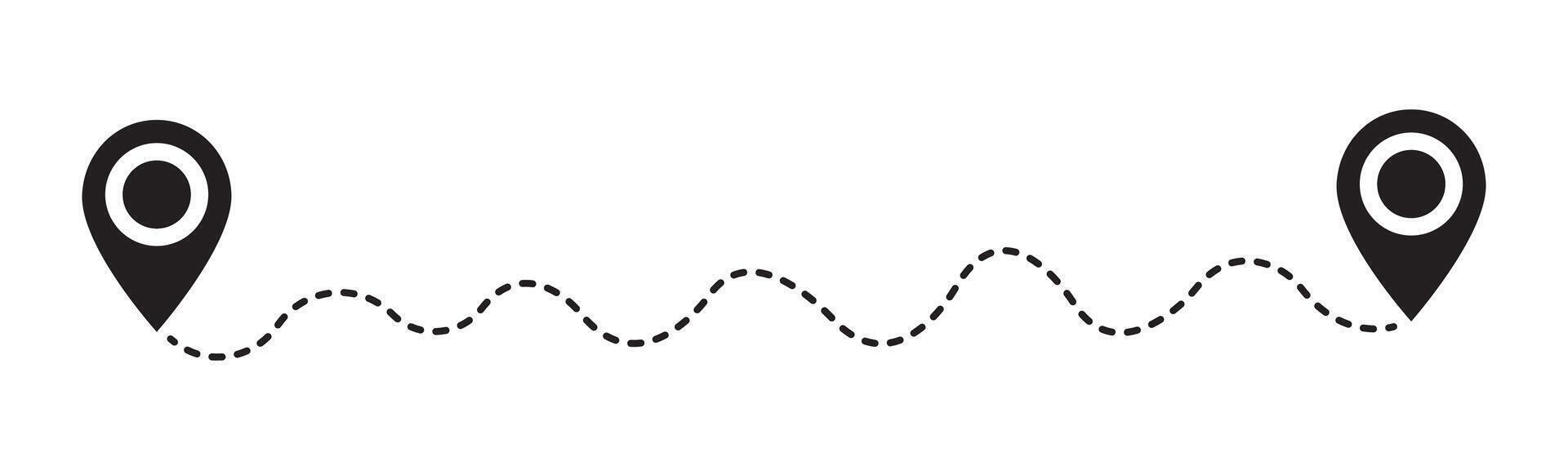 GPS navigation line route mark.Location pointer continuous one line drawing. Route icon between two points with dotted path and location pin. vector