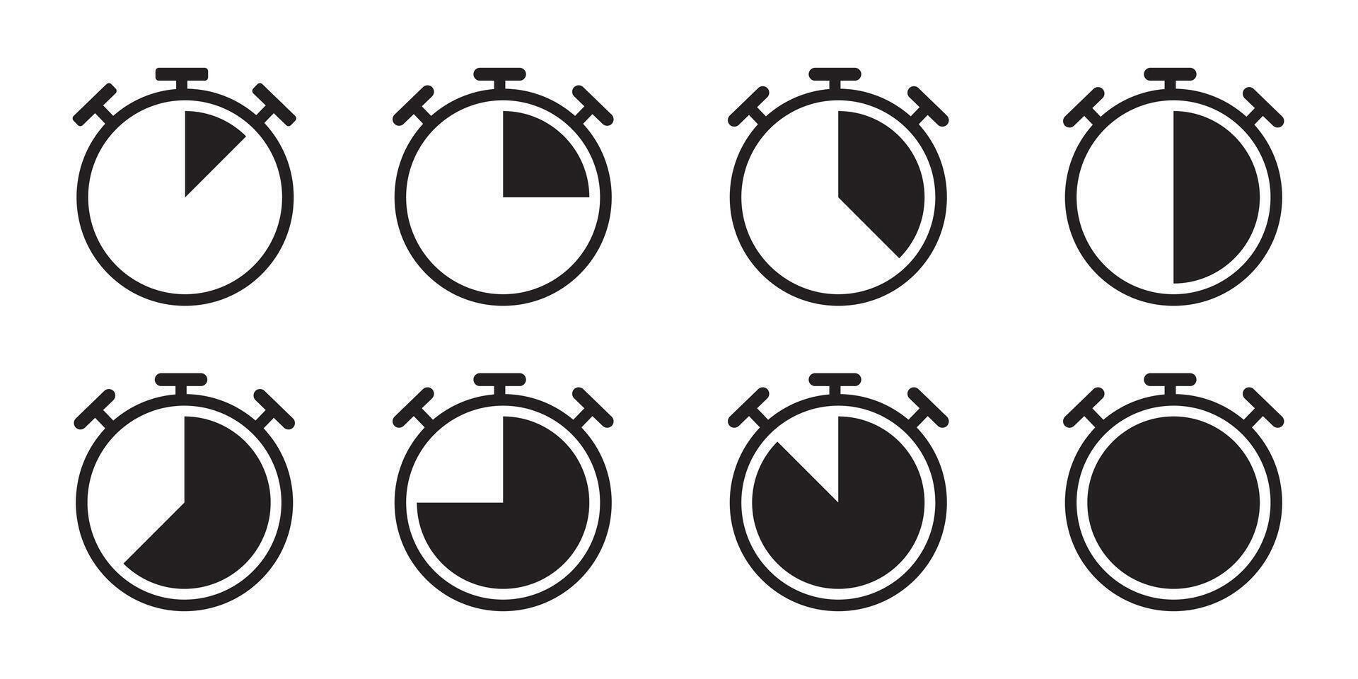 Stopwatch icon set. glyph stopwatch timer. Countdown timer collection. Countdown 10, 20, 30, 40, 50, 60 minutes, Alarm pictogram. vector