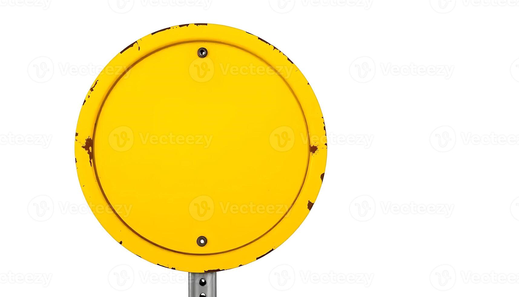 Blank Yellow Circle Sign, Rustic and Vintage, Isolated on White Background, Perfect for Your Message or Design. photo