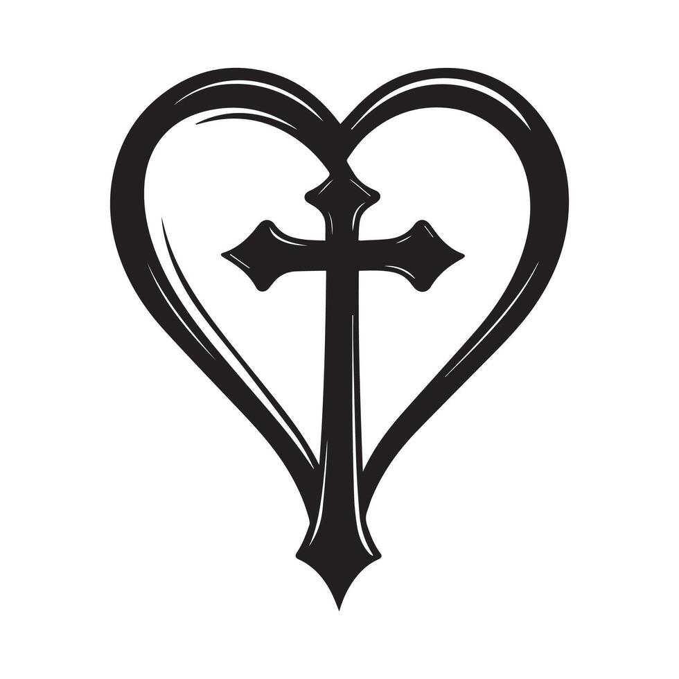 Heart With Christian Cross. Heart Icon Isolated. Religious Conceptual Symbol vector