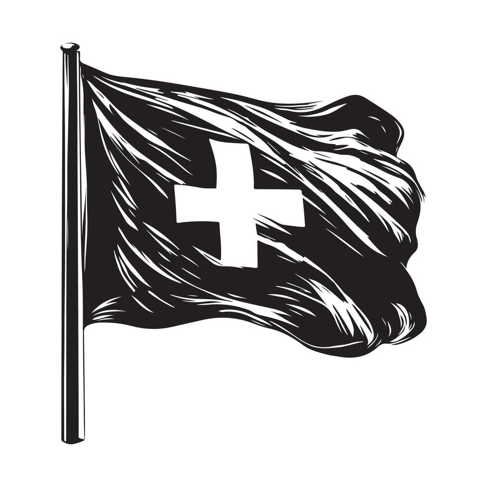 Design Swiss Flag Black And White Waving Images isolated on white Background. vector