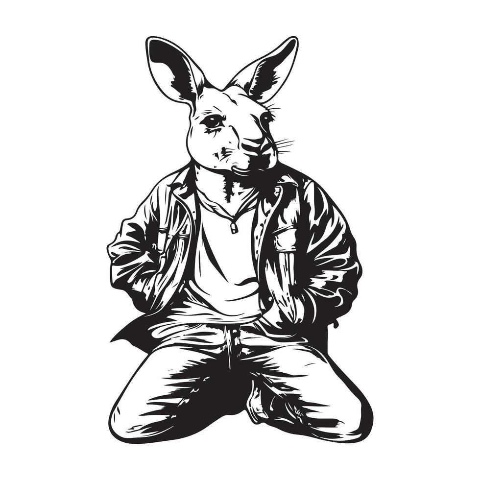 Confident Kangaroo Stock Illustrations on white background. vector