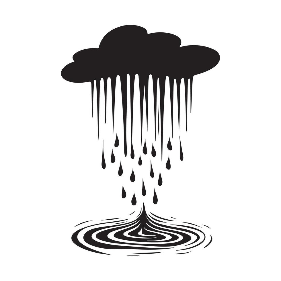 Silhouette Clouds and rain drops image. Drawing Of A Rain Cloud Image isolated on white background. vector