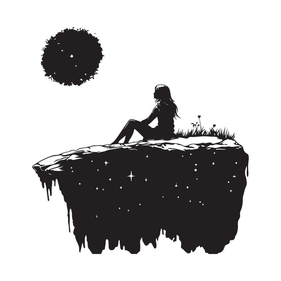 Silhouette Woman Sitting At The Top Of A Cliff image isolated on white background vector