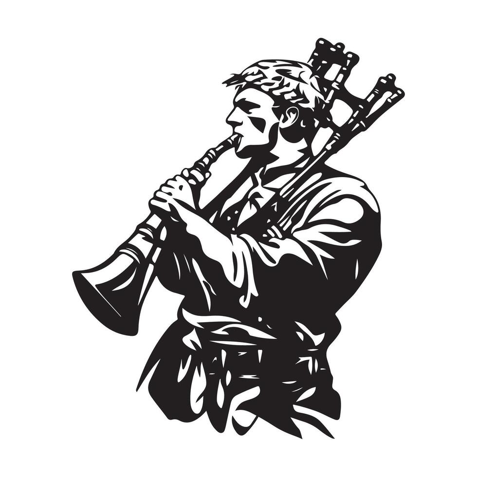 Bagpipe Player Stock Illustration on white background. vector