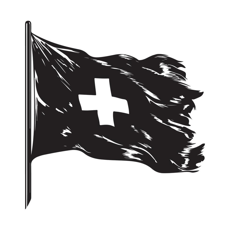 Swiss Flag Black And White Waving Images isolated on white Background. vector