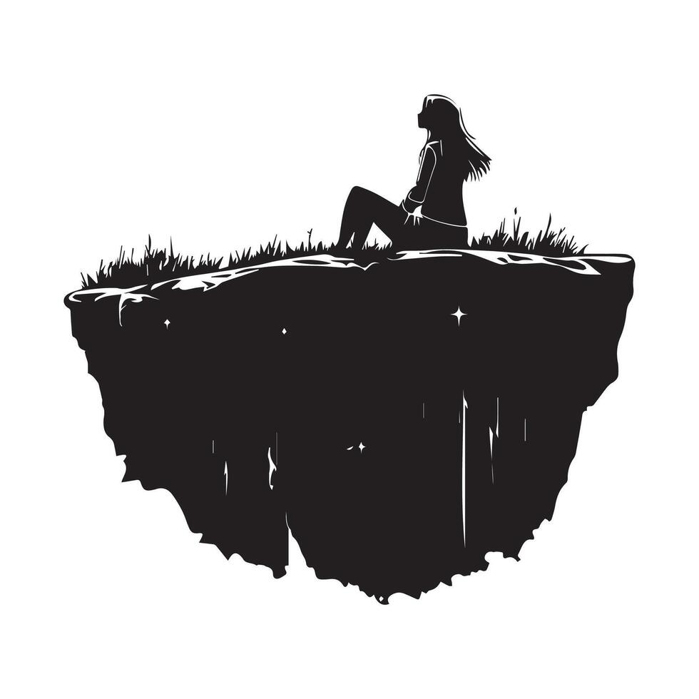 Woman Sitting At The Top Of A Cliff image isolated on white background vector