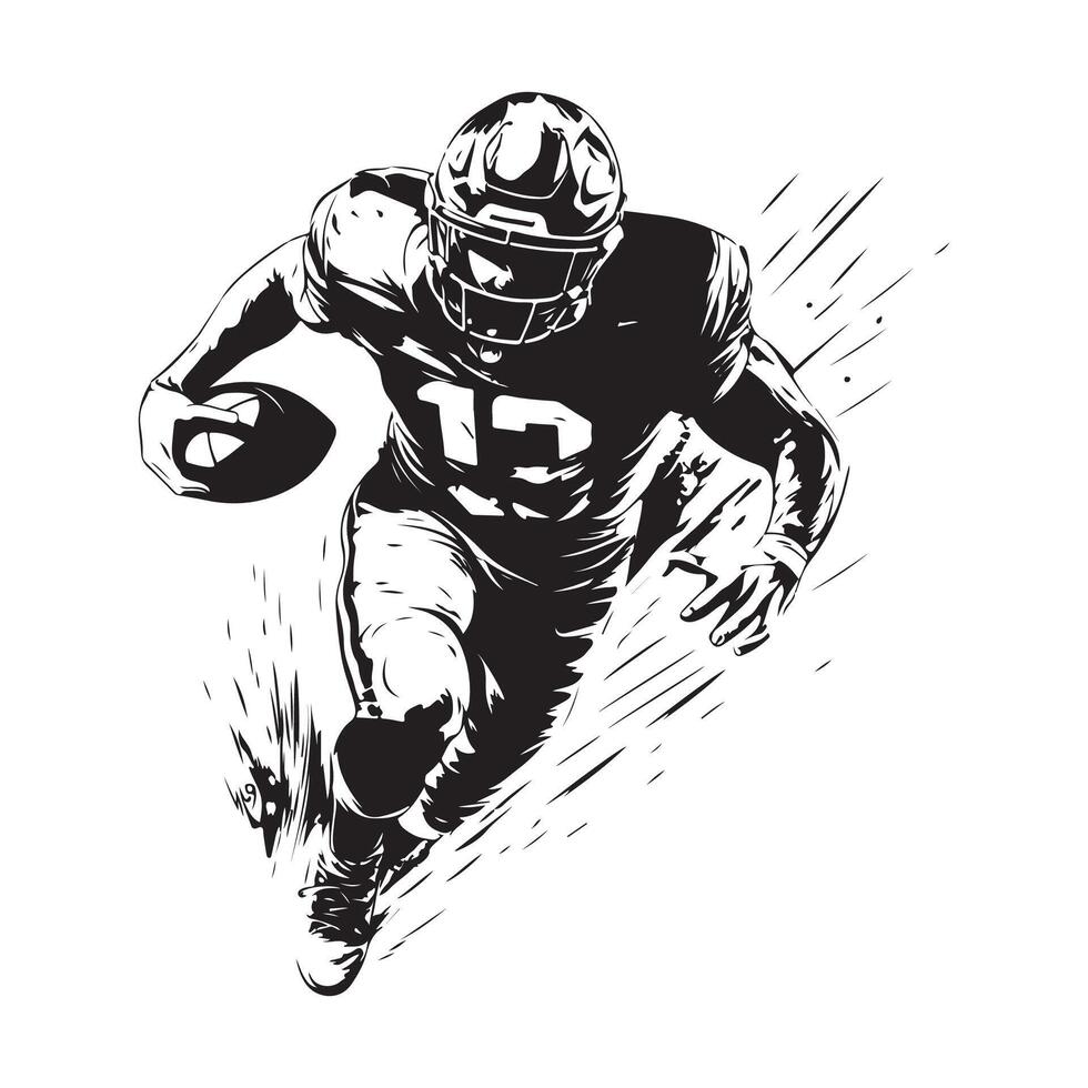 Silhouette Of A American Football Player Man In Action Isolated White Background vector