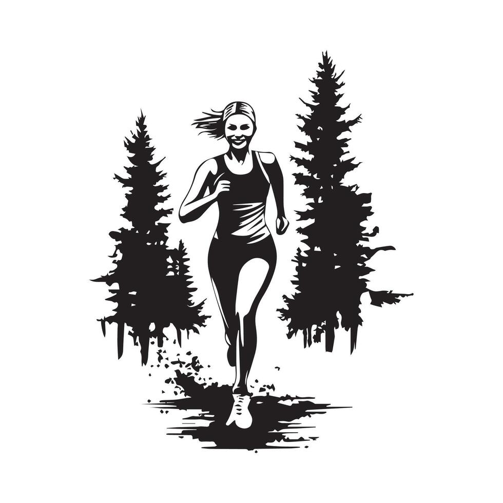 Running Woman Forest Summer image isolated on white background vector