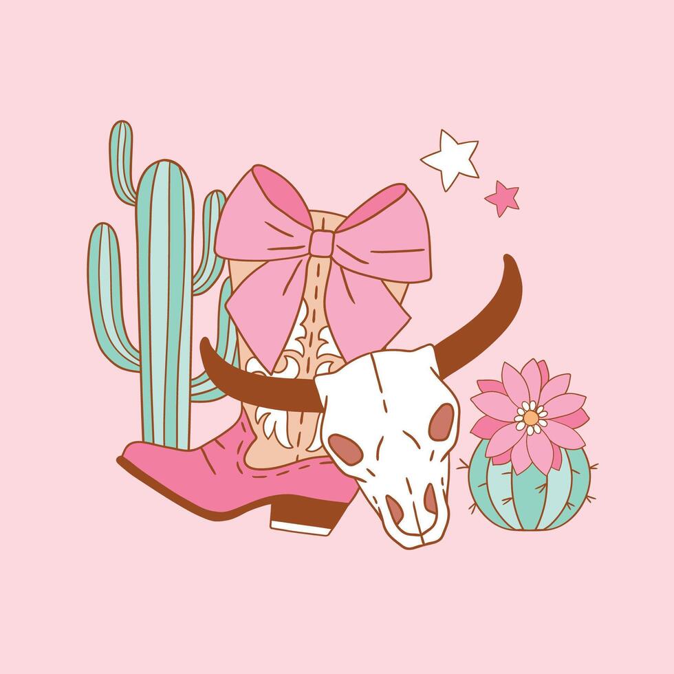 Western cowgirl boot with bow girly rodeo clipart succulent and cactus arrangement vector