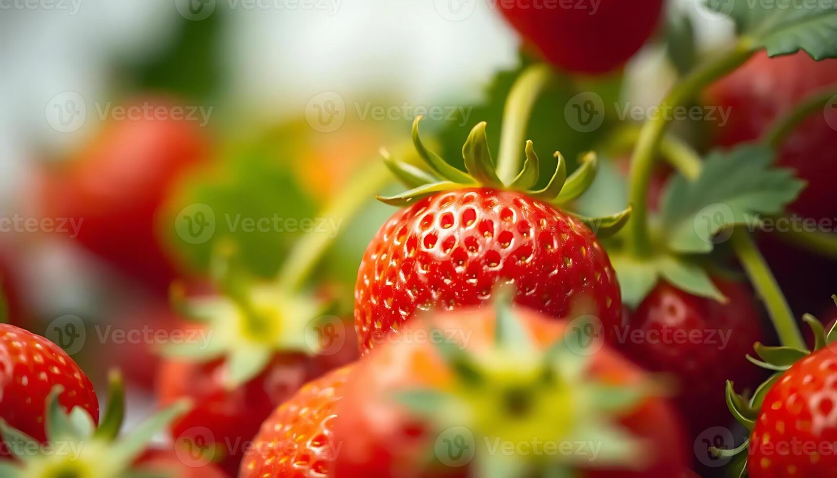 Juicy Red Strawberries Hanging on the Vine, Close-up Photography photo