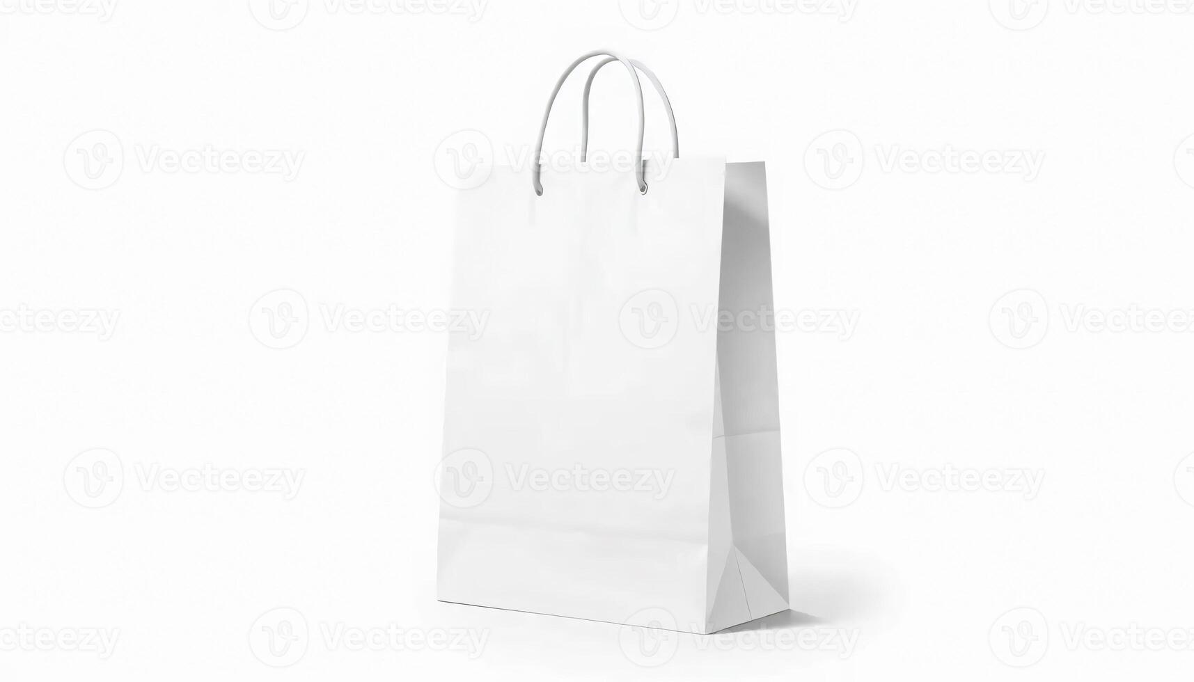 Blank White Paper Shopping Bag Mockup on White Background photo