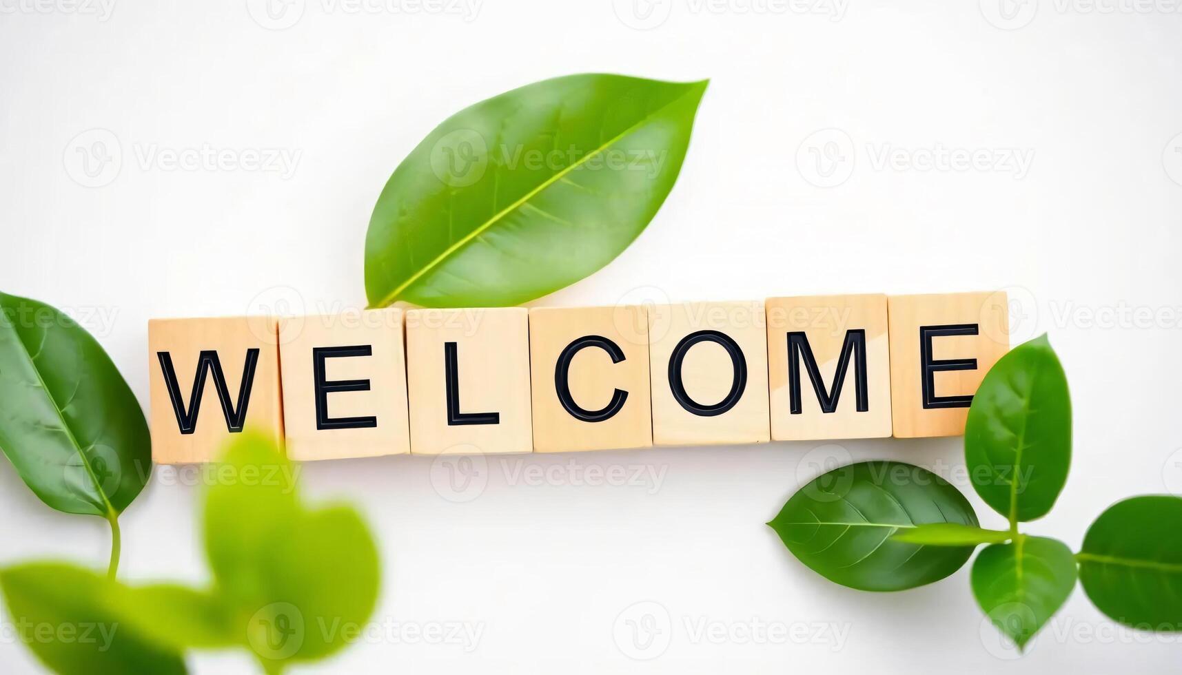 Letter Welcome Message with Green Leaves A Warm and Eco-Friendly Greeting photo
