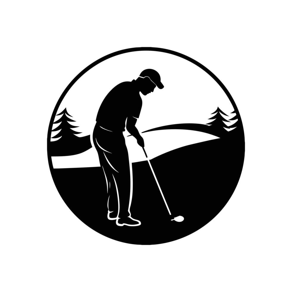 Golfer Preparing Shot at First Tee Ground vector