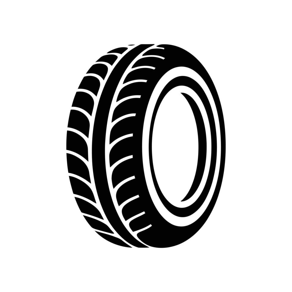 Black Car Tire Logo with Detailed Tread Pattern for Automotive Wheel Symbol on White Background vector
