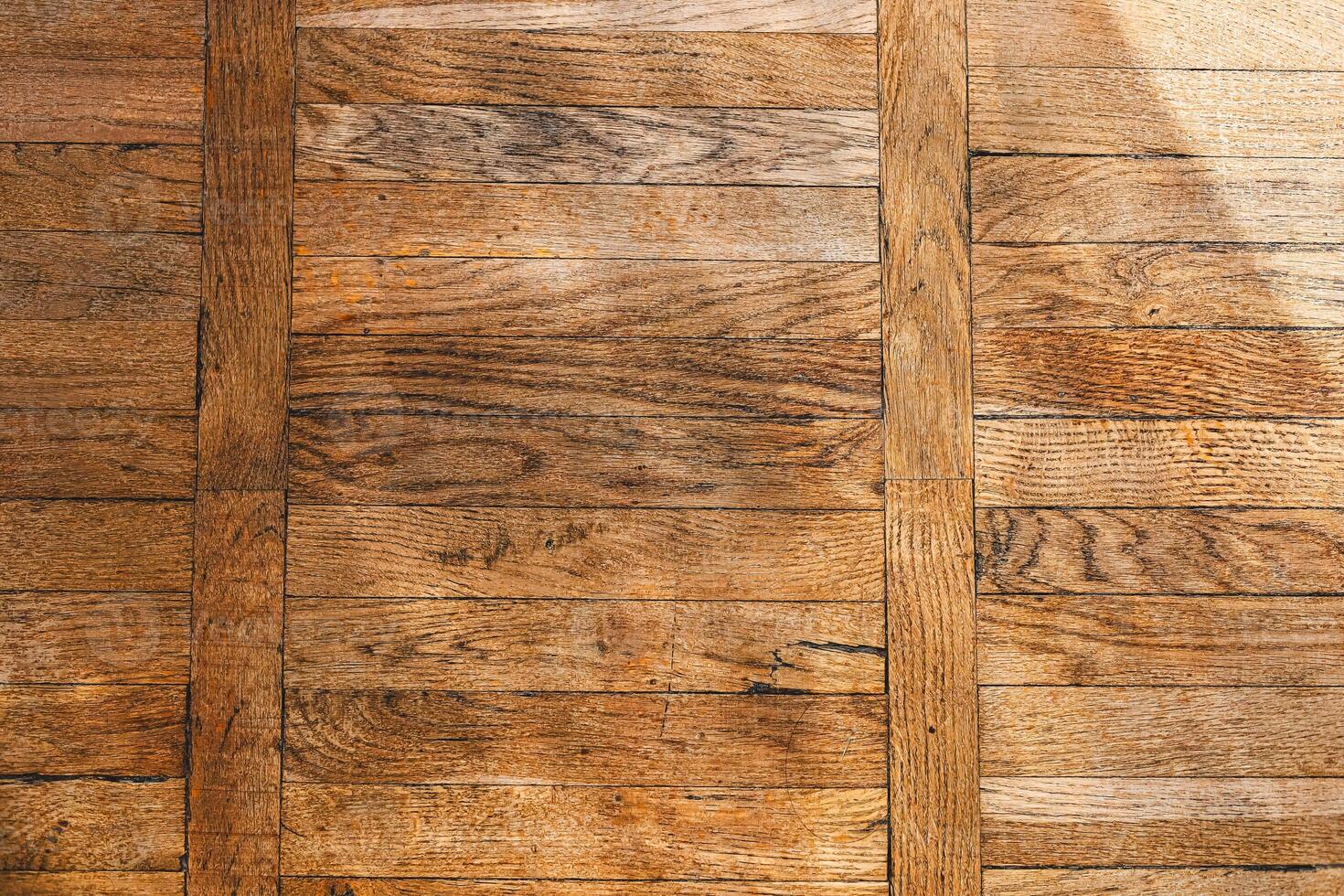 Wooden floor with natural texture and grain patterns in warm lighting photo