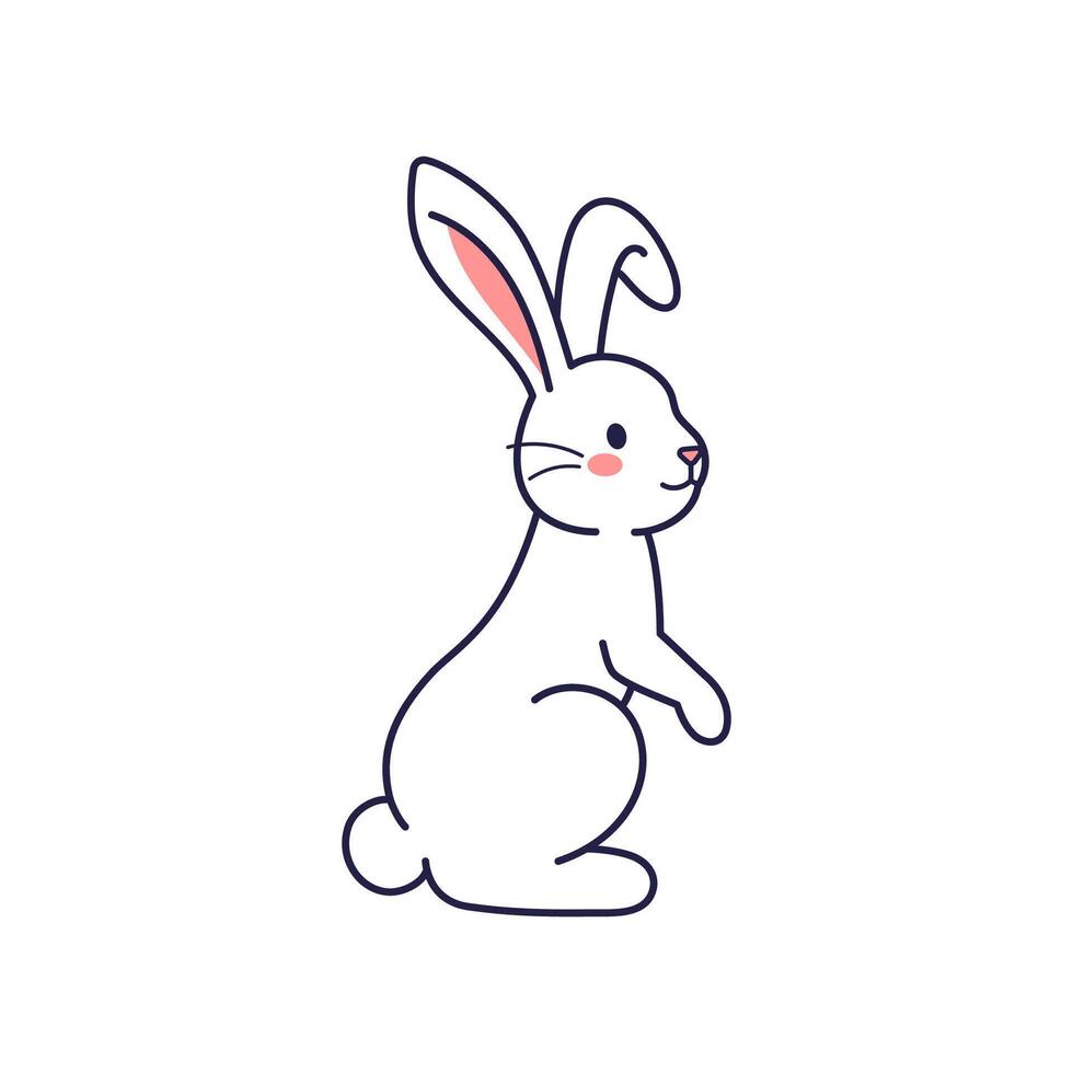 Easter character sitting bunny, rabbit, hare. Flat design, outline illustration. Easter character icon, mascot, sticker. Happy Easter concept. Easter character coloring page Hare icon.. vector