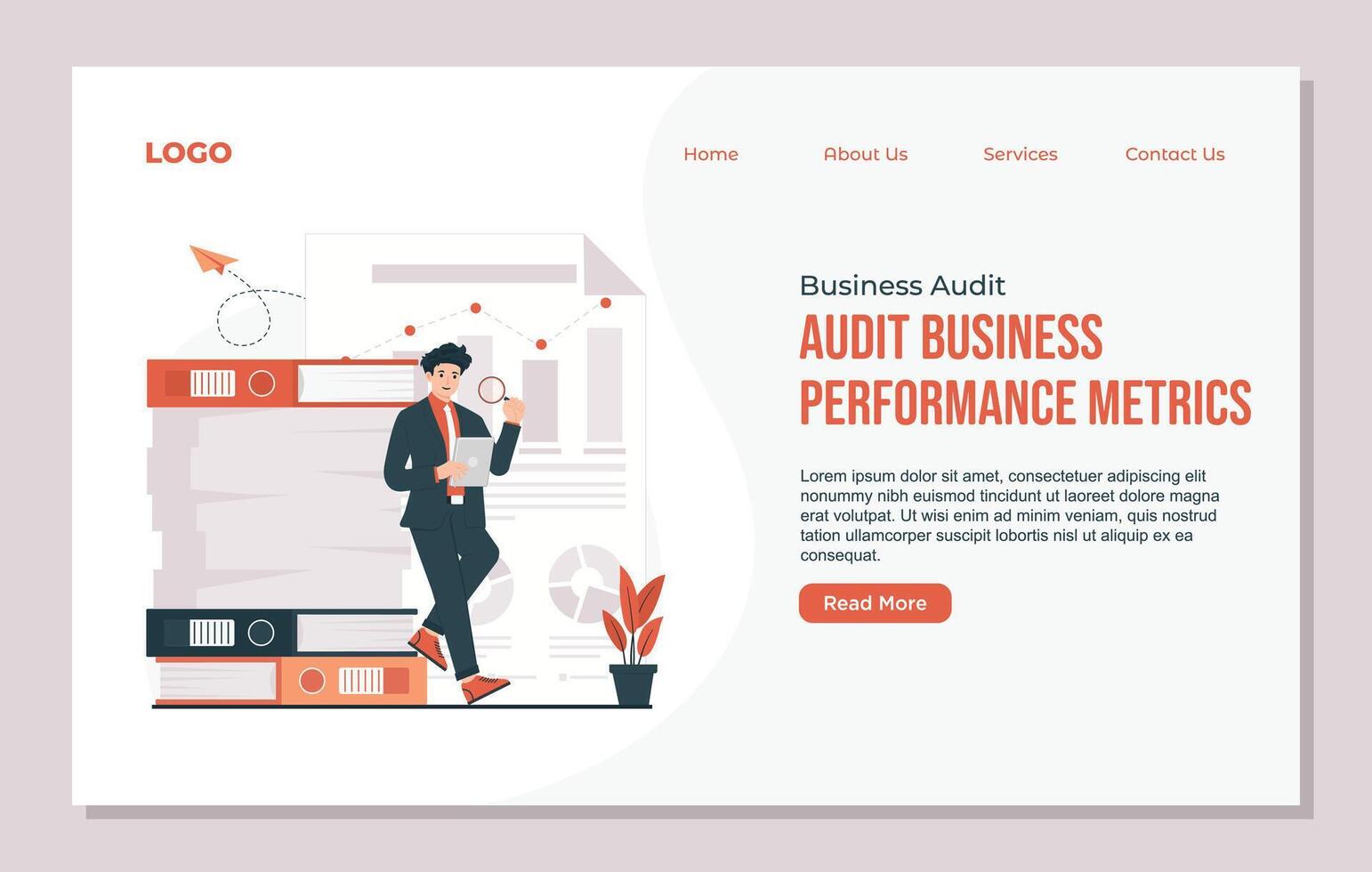 Landing page template of Business audit Business Process Perfomance. Flat illustration vector