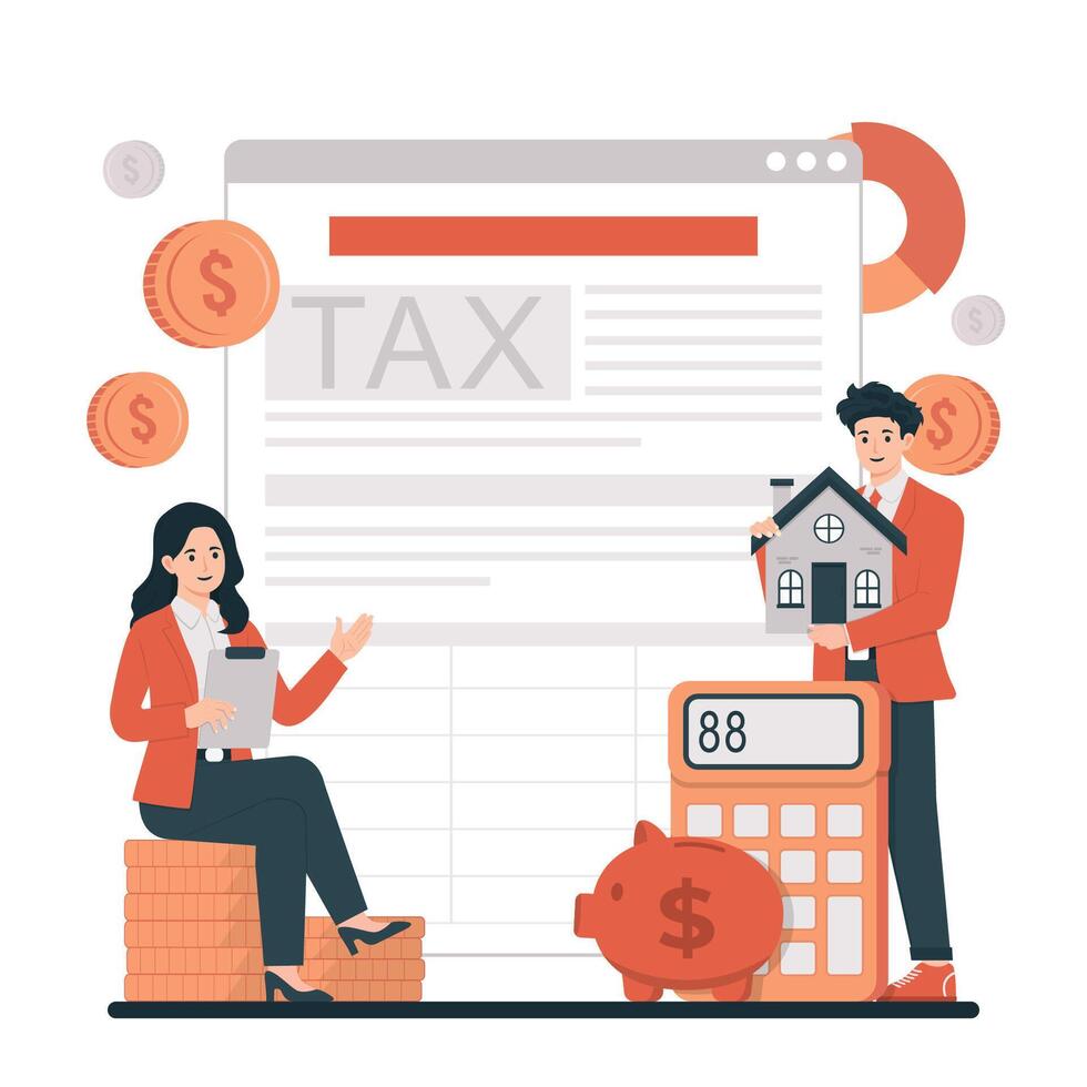 Annual tax report concept illustration with online form filling, payment vector