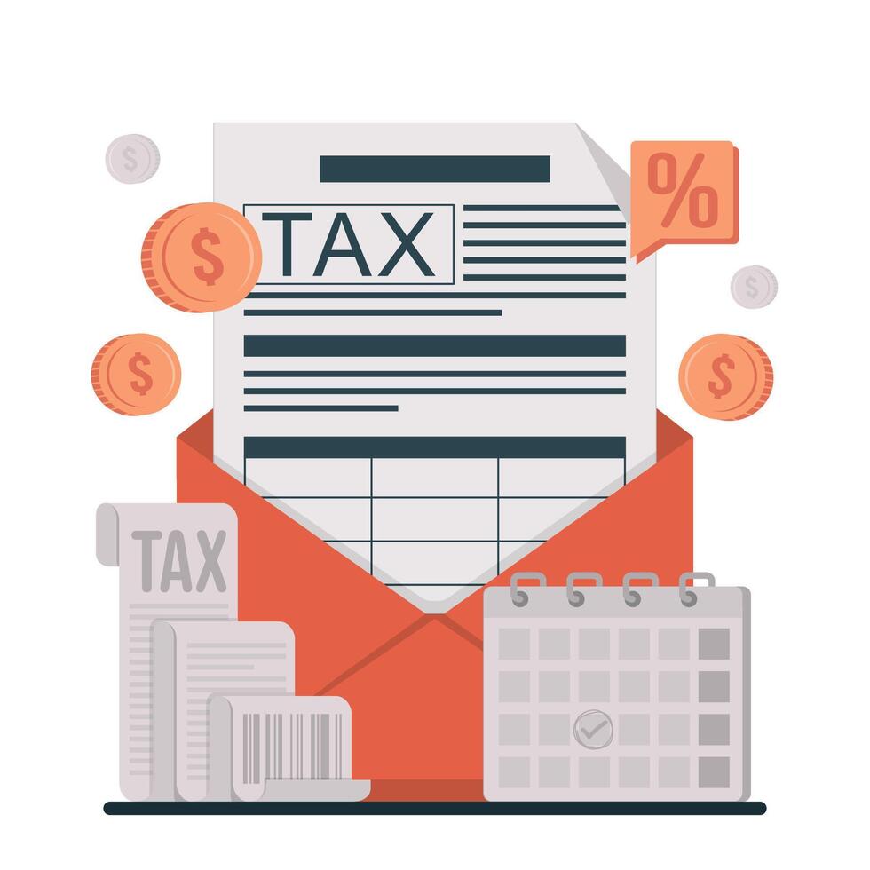 Annual tax report concept illustration with online form filling, payment calculation, and financial responsibility illustration vector