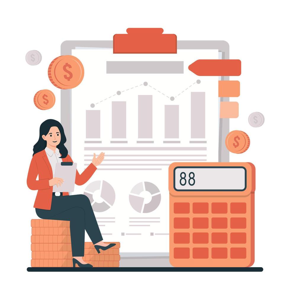 Financial Analysis and Business Growth Business audit illustration with characters analyzing finance vector