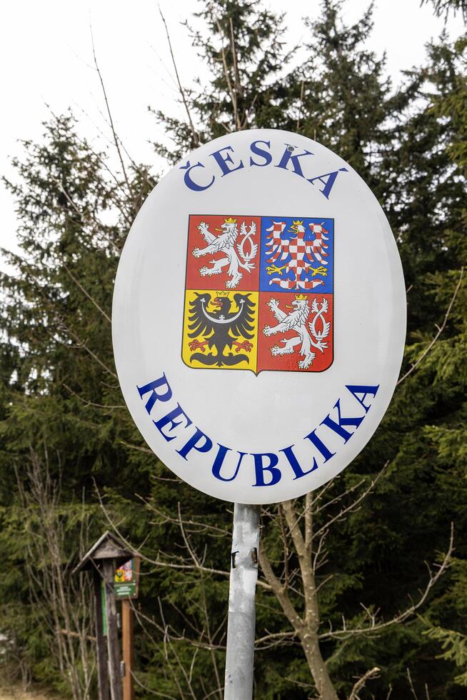 Border between Czech Republic, a border post in the eastern Sudetes near Mount Orlica. photo