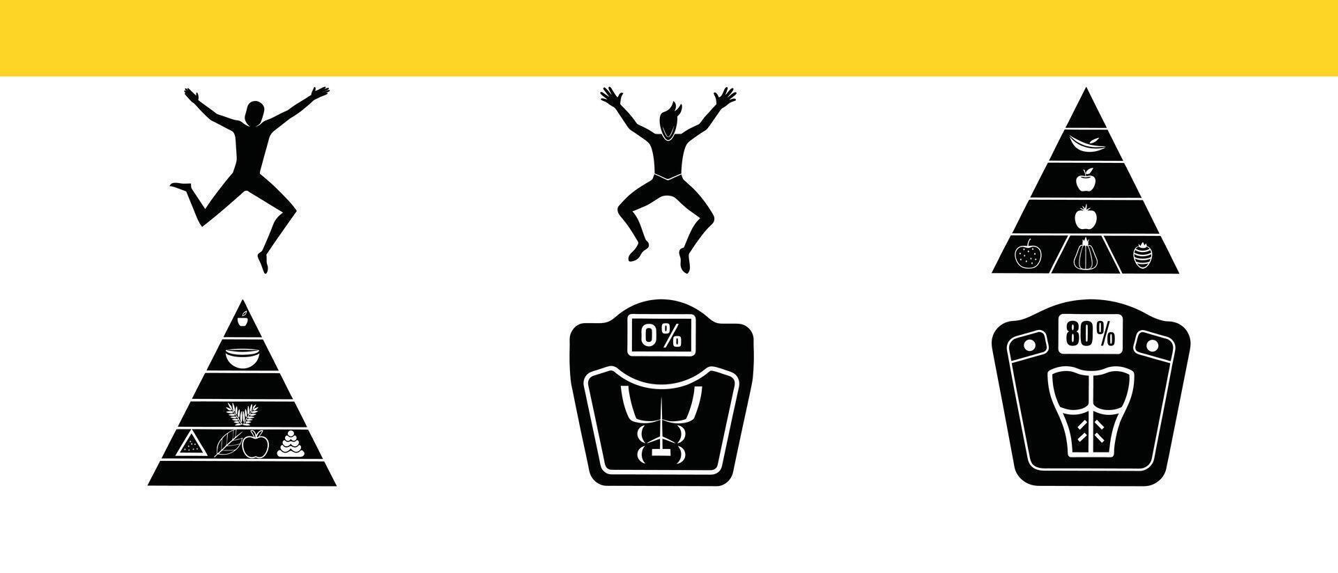 Jumping figure food pyramid smart scale body health icon vector