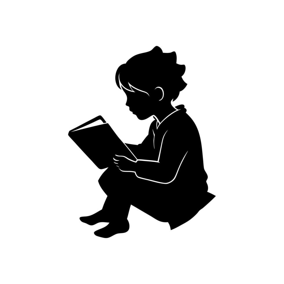 Child Reading Book Silhouette Education Icon vector