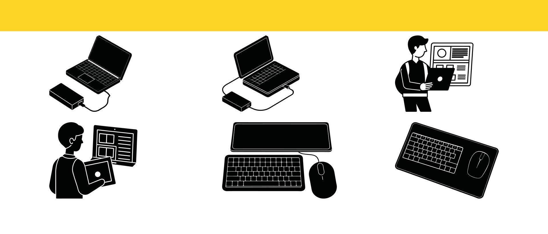 Laptop external ssd online learning keyboard mouse design desk vector