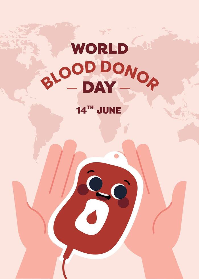 Flat design poster layout for World Donor Day featuring a hand gesture symbolizing giving, emphasizing awareness, compassion, and the critical importance of donation to support those in need vector