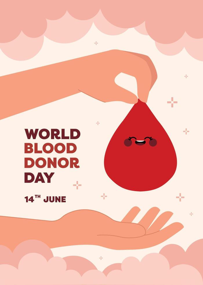 Poster layout in flat design for World Donor Day with a hand illustration representing donation compassion and the need for global awareness vector