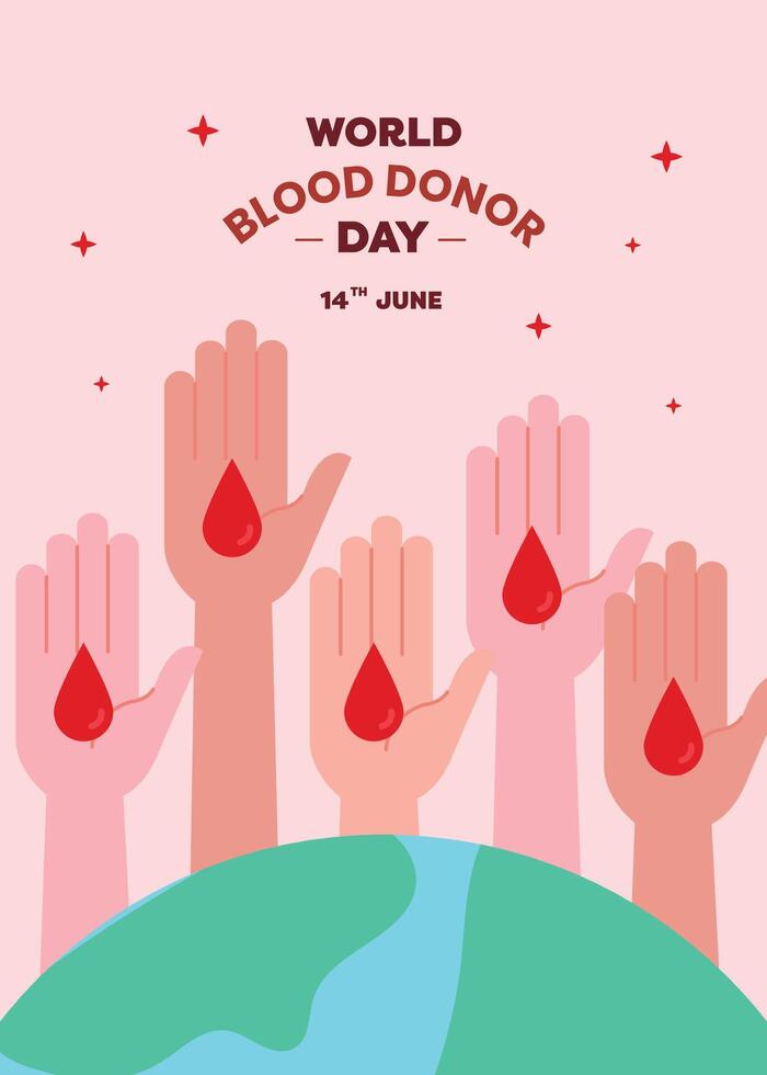 Flat design poster layout for World Donor Day featuring a hand gesture symbolizing giving, emphasizing awareness, compassion, and the importance of donation vector