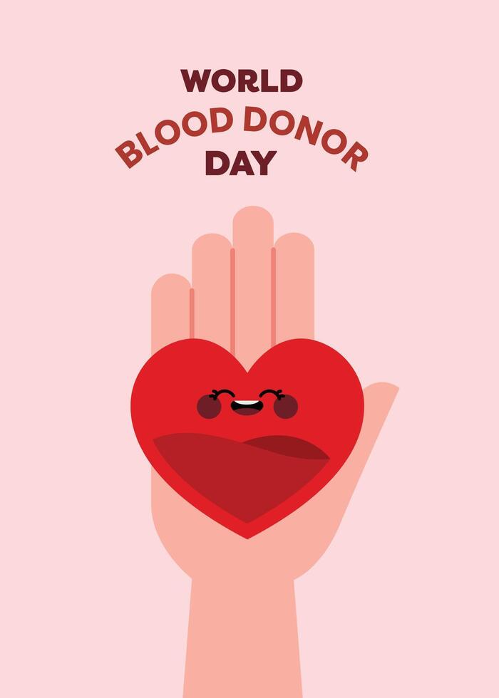 Flat style poster layout for World Donor Day with hand imagery symbolizing the act of giving and highlighting the importance of compassion and public awareness vector