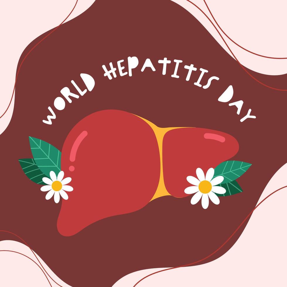 Flat design World Hepatitis Day poster featuring a large liver illustration as the main element to promote global health awareness and liver disease prevention vector