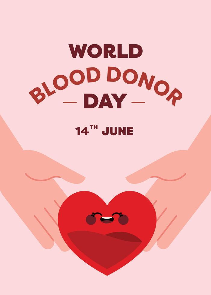 A meaningful World Donor Day poster in flat style showing a hand as a symbol of support generosity and public donation awareness vector